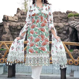 NAINVISH Floral Printed V Neck Straight Kurta with Trousers & Dupatta-picture-32