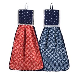 Kuber Industries Red 2 Pcs Printed Microfiber Wash Basin Napkin Towel With Hanging Loops-82