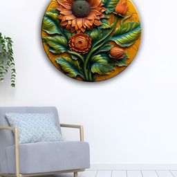 OLIVE TREE Yellow & Green Floral Textured Wooden Wall Hangings-15