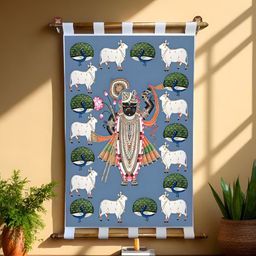 Tushaco Handicrafts Grey & White Shrinathji Pichwai Printed Canvas Wall Art-image-78