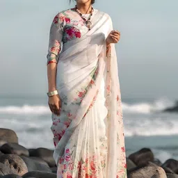 Anouk Floral Linen Blend Saree-image-35