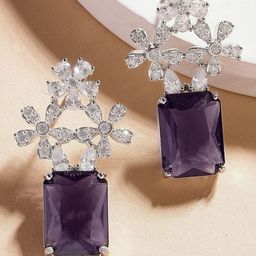 KARATCART Silver Plated American Diamond Contemporary Drop Earrings-image-32