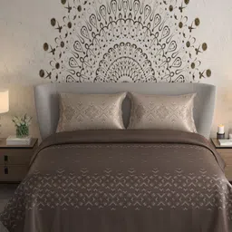 Myntra Elegant Homes Gold-Toned & Brown Ethnic Cotton 300 TC King Bedsheet Set--image-25