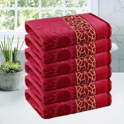 Kuber Industries Maroon & Yellow 6 Pieces Printed Cotton 450 GSM Bath Towel-image-57