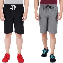 Pack of 2 Solid Men Black, Grey Regular Shorts-picture-24
