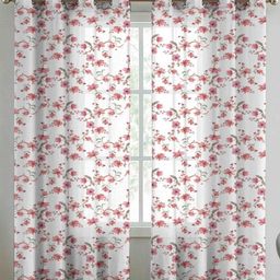 Aura Pink & White 2 Pieces Floral Printed Sheer Linen Door Curtains-image-96