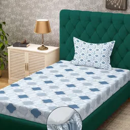 KLOTTHE Blue Geometric Cotton Single Bedsheets-image-96
