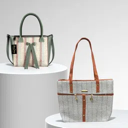 CLARIS JAMES Pack Of 2 Jute Brand Logo Self Design Crossbody Oversized Tote Bag-picture-47