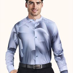 ROUGHELLS Abstract Printed Band Collar Slim Fit Cotton Shirt-image-32