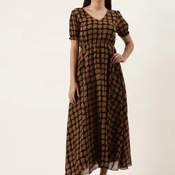 Moda Rapido Women Polka Dots Printed Puff Sleeves Fit & Flare Maxi Dress-picture-21