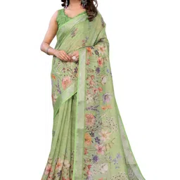 SUVIKAS CREATION Floral Printed Zari Border Saree with Blouse Piece-image-35