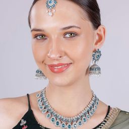 VATSALYA creation Alloy Silver Turquoise Jewellery Set-image-17