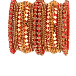 FEMMIBELLA Set Of 18 Gold-Plated Cubic Zirconia-Studded Silk Thread Mirror Work Bangles image 2