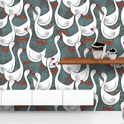 ArtzFolio Printed UV-Resistant Anti-Bacterial White GoosesPeel & Stick Wallpaper-image-38