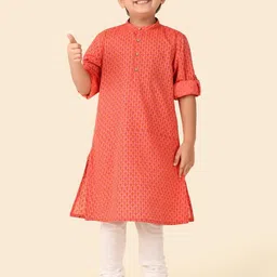 Fabindia Boys Ethnic Motifs Printed Band Collar Pure Cotton Straight Kurta-47
