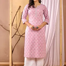 Nayo Floral Printed Notch Neck Pure Cotton Straight Kurta-52