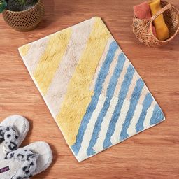 Living scapes by Pantaloons Yellow & Blue Striped Cotton 1800 GSM Bath Rug-picture-3