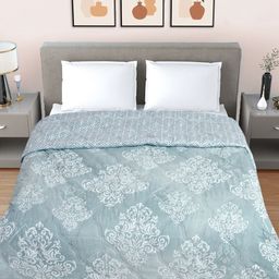 FABINALIV Turquoise Blue & Grey Ethnic Motifs AC Room 350 GSM Double Bed Comforter-image-91