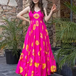 CORSICA Women Tie and Dye Dyed Layered Shoulder Straps Cotton Fit & Flare Maxi Dress-picture-12