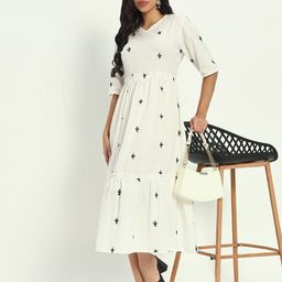 ASHRU Embroidered V Neck Flared Dress-image-17