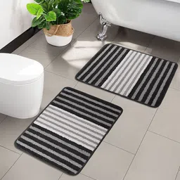 Kuber Industries Grey & Black 6 Pieces Textured Striped Doormats-4