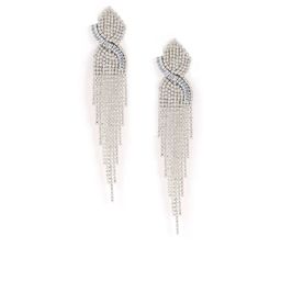 StyleCast Silver-Plated Rhinestone Studded Tasselled Contemporary Drop Earrings-image-76