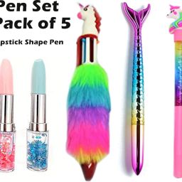 Perfect Gift Set For 5 Kids Pen Set / 1 Unicorn Fur Pen / 2 Lipstick Pen/ 1 Mermaid Pen/ 1 Unicorn Glitter Pen Set Gift Set-image-37