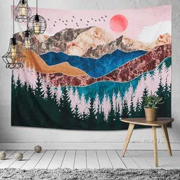 palay Sunset Forest Tree Mountain Tapestry ,Wall Art Tapestry,Wall Hanging Tapestry, Nature Landscape Tapestry Tapestry-picture-4