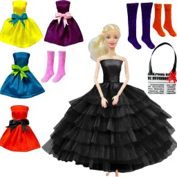 Full Foldable Doll with Black Frock, 4 Doll Dresses, 3 Pair Doll Socks and 1 Bag-25