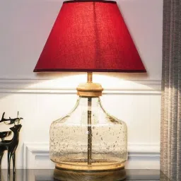 kapoor lampshades Tuscan Glass & Wood Table Lamp with Maroon Cotton Shade-picture-21
