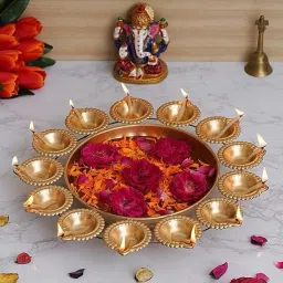 Metal Decorative Flower Shape Diya Traditional Diya Urli Iron Table Diya Set-image-6