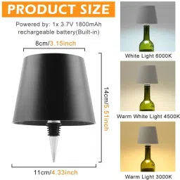 umanath LED Wireless Bottle Light | Dimming Wine Bottle Lamp Rechargeable Touch Control Table Lamp image 3