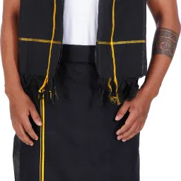 Prakasam Cotton Black bentex Single Dhoti & matching Towel Solid Men Dhoti-image-2