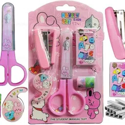 Cartoon Stationery Set Stapler with Scissor, Washi Tape Students Art Plastic Pencil Boxes-23