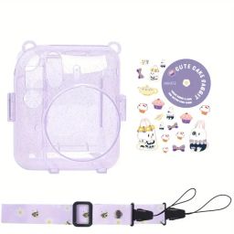 Zikkon Mini 12 Instax Lilac Purple Glitter Case Photo Storage Pocket with Shoulder Straps + Stickers Camera Bag-picture-16