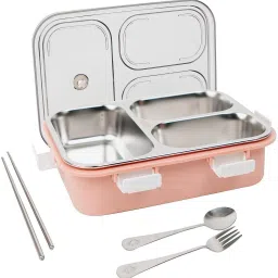 3 Section Leakproof ltz3 Steel Lunch Box with Spoon | Tiffin for Adults 3 Containers Lunch Box-10