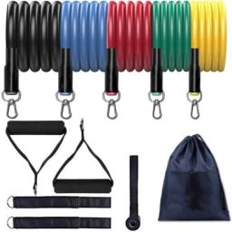 Resistant band kit (5pcs variable toning tube & 5 utility & a Bag) stretcheable Fitness Accessory Kit Kit-image-55