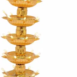 5 Layer Electric Gold LED Diya Plastic (Pack of 1) Table Diya Set (Height: 14inch) Table Lamp-23