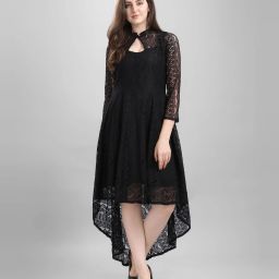Women High Low Black Knee Length Dress-image-18