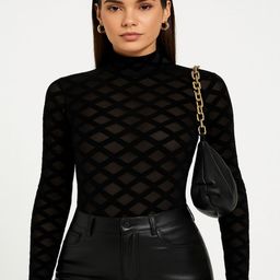 TRENBEE Izzy Women Mesh Self-Design Round Neck Bodysuit-image-56