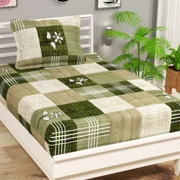 VAS COLLECTIONS Green & Beige Floral Printed 144 TC Single Bedsheet Set 1.52 M x 2.20 M-picture-10