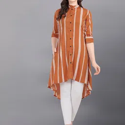 DressBerry Women Striped Mandarin Collar High-Low Kurta-picture-22