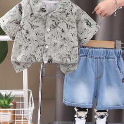 LULU & SKY Unisex Kids Printed Shirt CollarPure Cotton Shirt With Shorts-picture-5