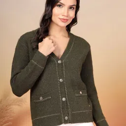 Thirty Threads Women V-Neck Woollen Cardigan-picture-31