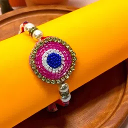 PRIAANSHA CREATIONS Circular Artificial Beaded Embellished Thread Rakhi With Roli Chawal-image-35