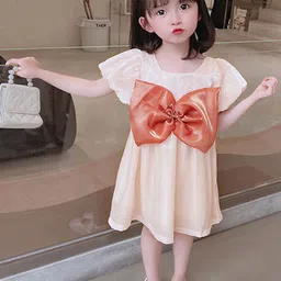 LULU & SKY Girls Solid Square Neck fit & Flare Puff Sleeve Dress-image-73