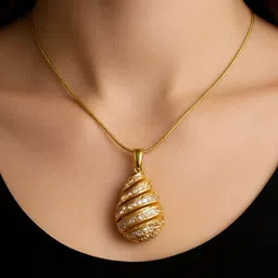 The Jewellery Tale Stainless Steel Gold-Plated American Diamond Studded Pendant With Chain-picture-2