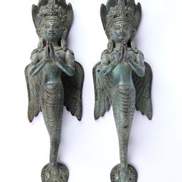 Exotic India Sea Green 2 Pieces Naga Kayna Door Handles-46