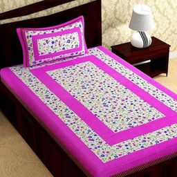 METRO LIVING Pink Floral Printed Cotton 104 TC Single Bedsheet Set 2.17 m x 1.45 m-image-59