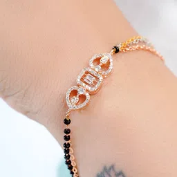 SWASHAA Rose Gold-Plated Cubic Zirconia Mangalsutra Wraparound Bracelet-14
